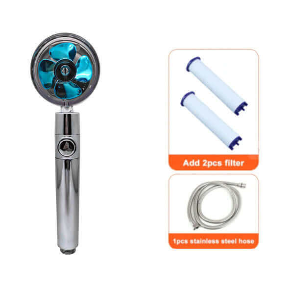 Water Saving Shower Head with 360-Degree Rotation - Pressurized, Built-in Turbofan, Detachable