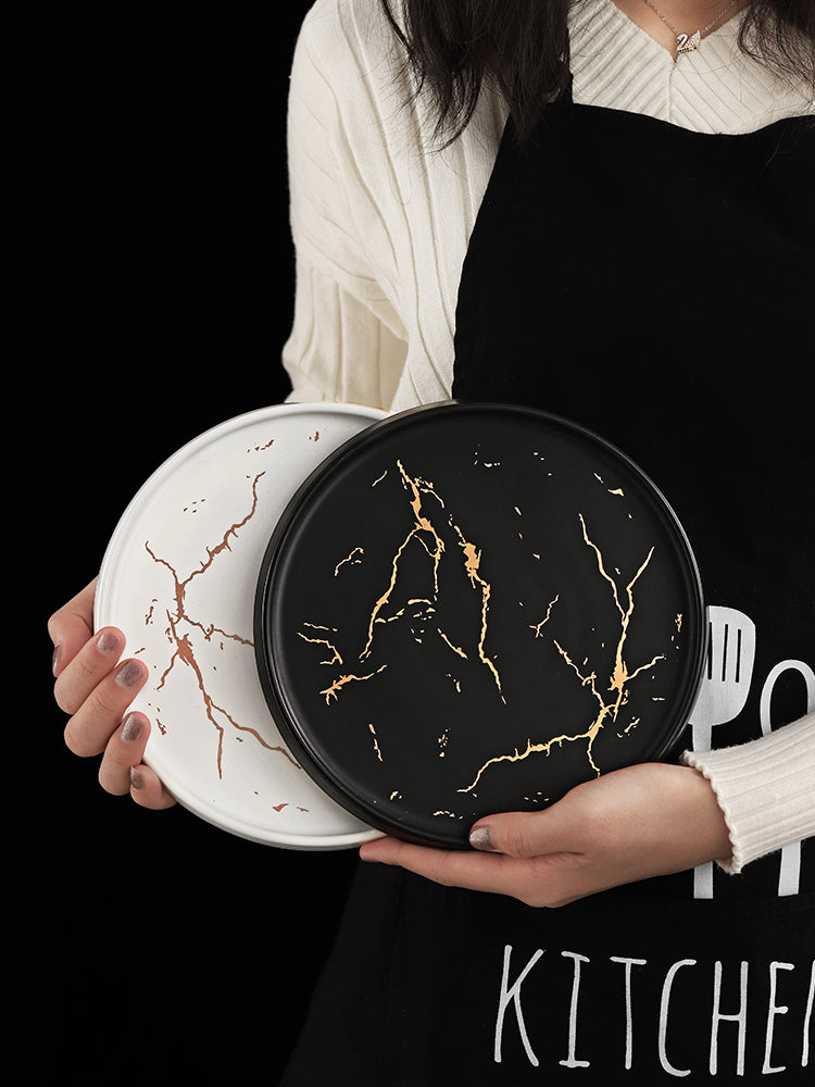 Marbled ceramic steak dinner plate