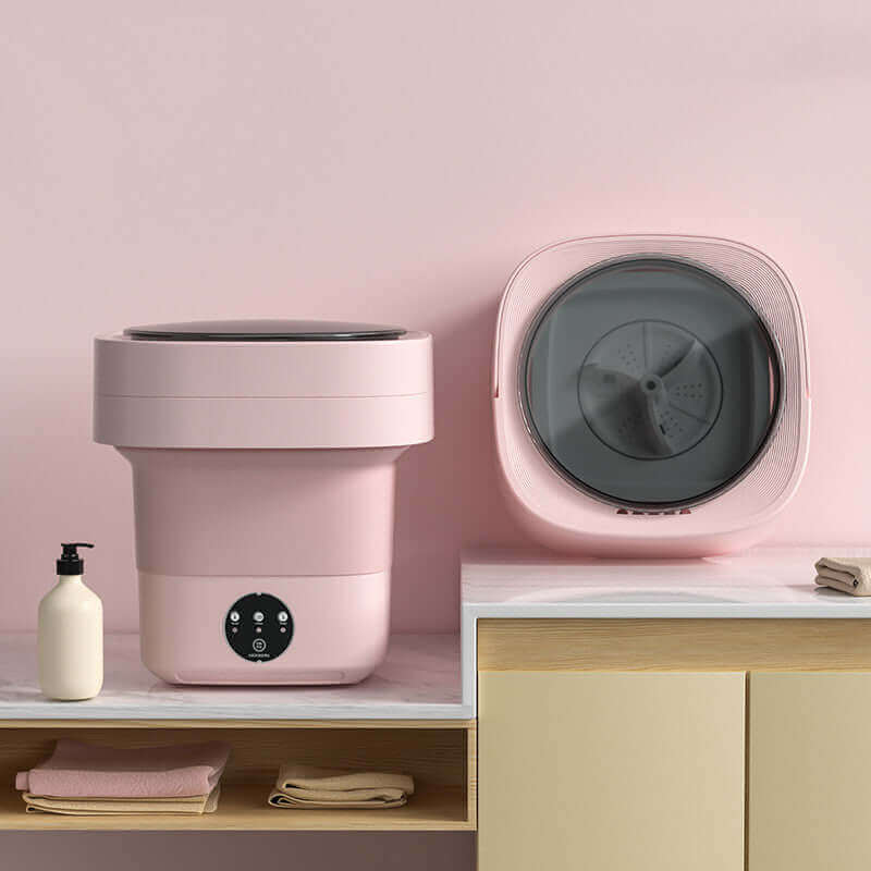 Portable folding mini washing machine with 5kg capacity and powerful decontamination, perfect for small spaces in the USA.