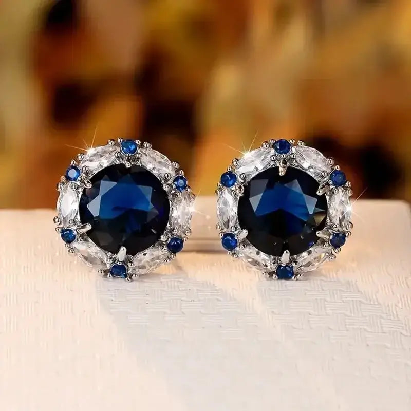 2024 White/Blue/Purple/Green/Red Cubic Zirconia Stud Earrings for Women Newly Designed Luxury Ear Accessories Wedding Jewelry