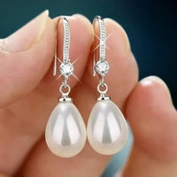 2024 Elegant and Fashionable Women's Water Drop Imitation Pearl Earrings Red and White Round Oval Wedding Jewelry Birthday Gifts