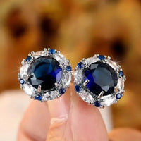 2024 White/Blue/Purple/Green/Red Cubic Zirconia Stud Earrings for Women Newly Designed Luxury Ear Accessories Wedding Jewelry