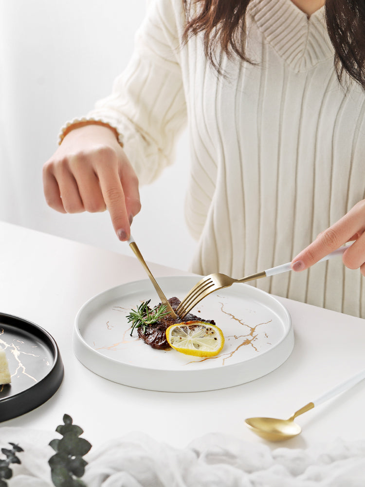 Marbled ceramic steak dinner plate