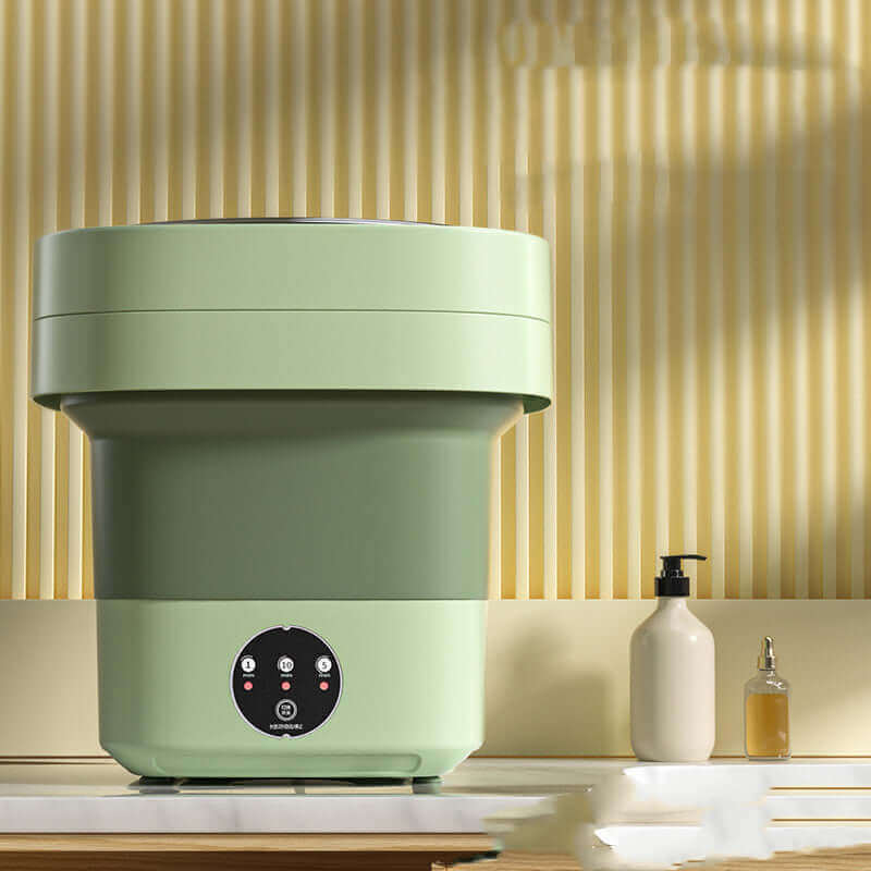 Portable folding mini washing machine with 5kg capacity and powerful decontamination, perfect for small spaces in the USA.