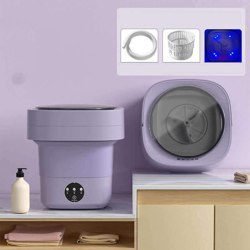 Portable folding mini washing machine with 5kg capacity and powerful decontamination, perfect for small spaces in the USA.