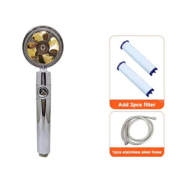 Water Saving Shower Head with 360-Degree Rotation - Pressurized, Built-in Turbofan, Detachable