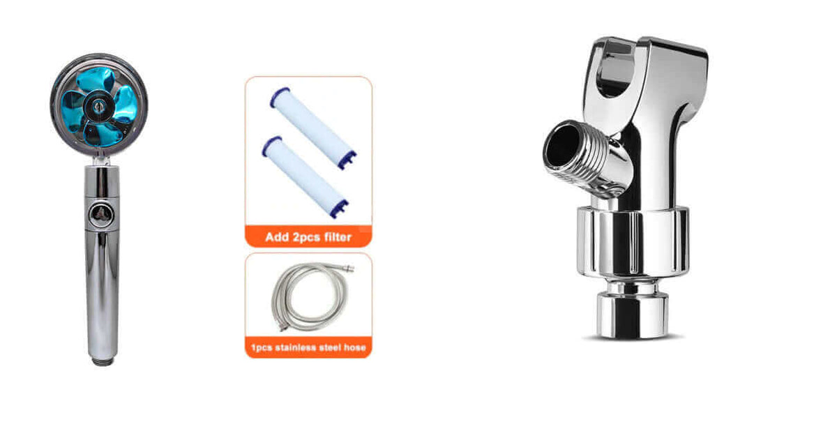 Water Saving Shower Head with 360-Degree Rotation - Pressurized, Built-in Turbofan, Detachable