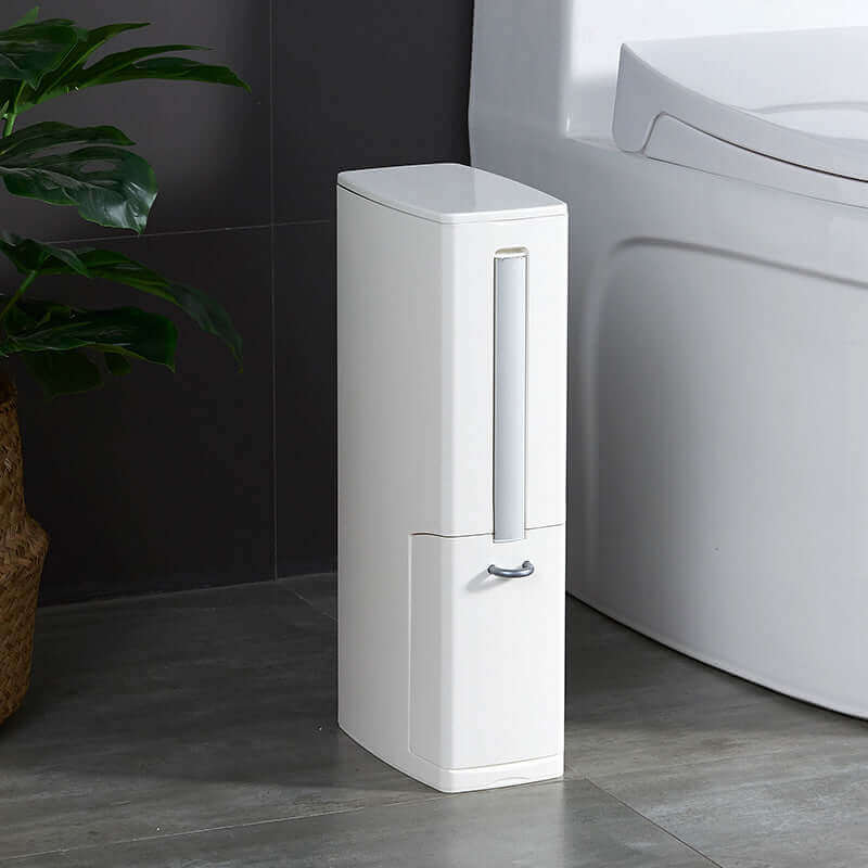 White creative toilet brush trash cans garbage bag set with integrated tissue box