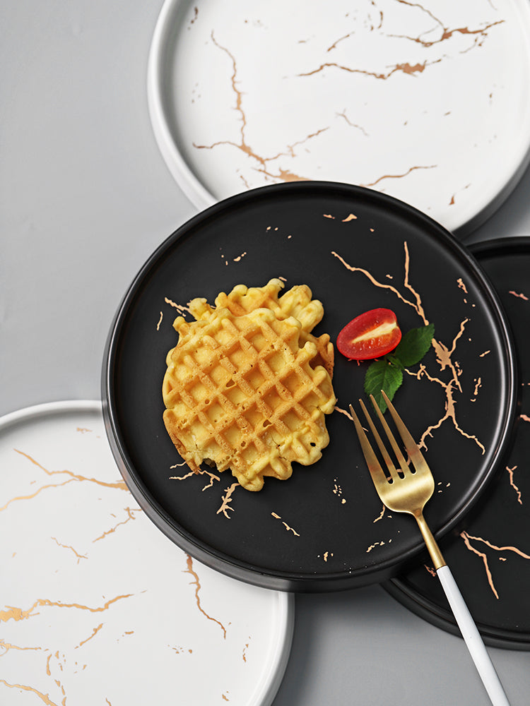 Marbled ceramic steak dinner plate
