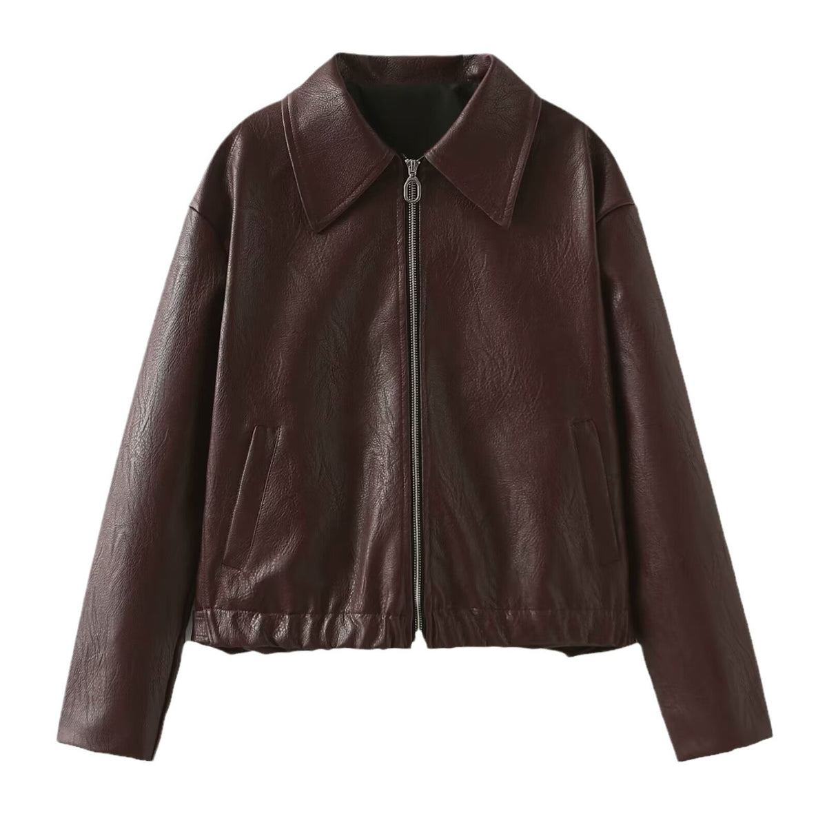 Solid Lapel Zipper Jacket