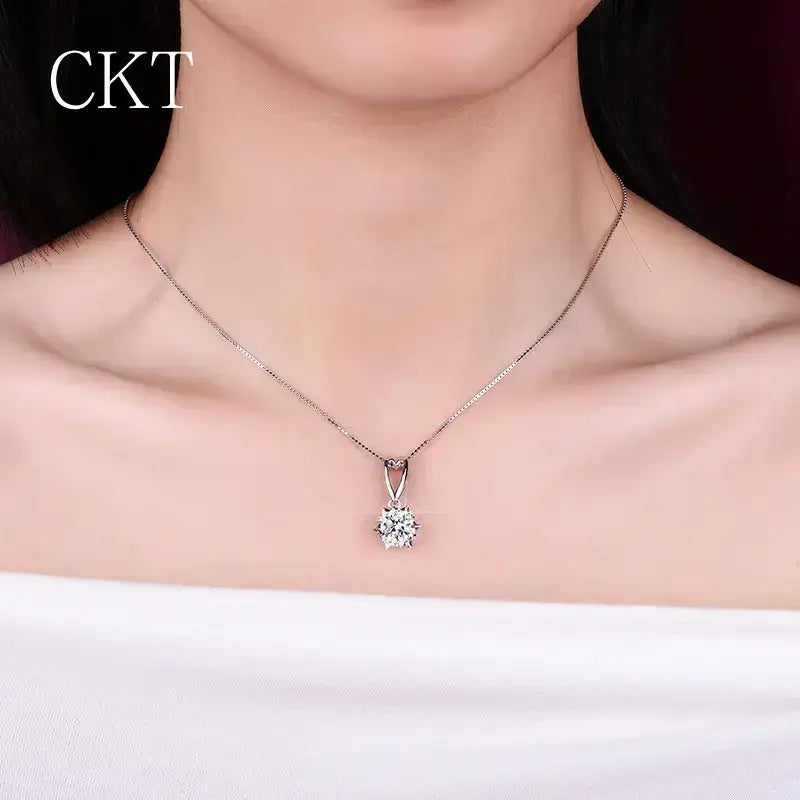 Luxury PT950 Platinum 1CT Certified Moissanite Necklace Sunflower Diamond Pendant Necklace for Women Promise Wedding Jewelry
