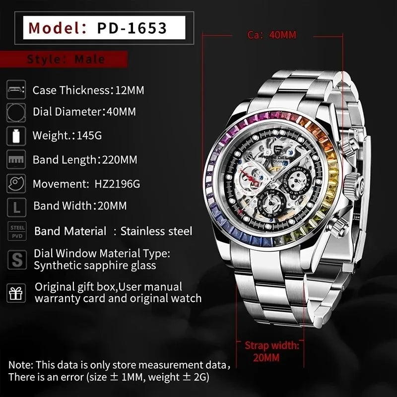 PAGANI Design Men Rainbow Rainbow Dial Stainless Steel Sapphire Watches