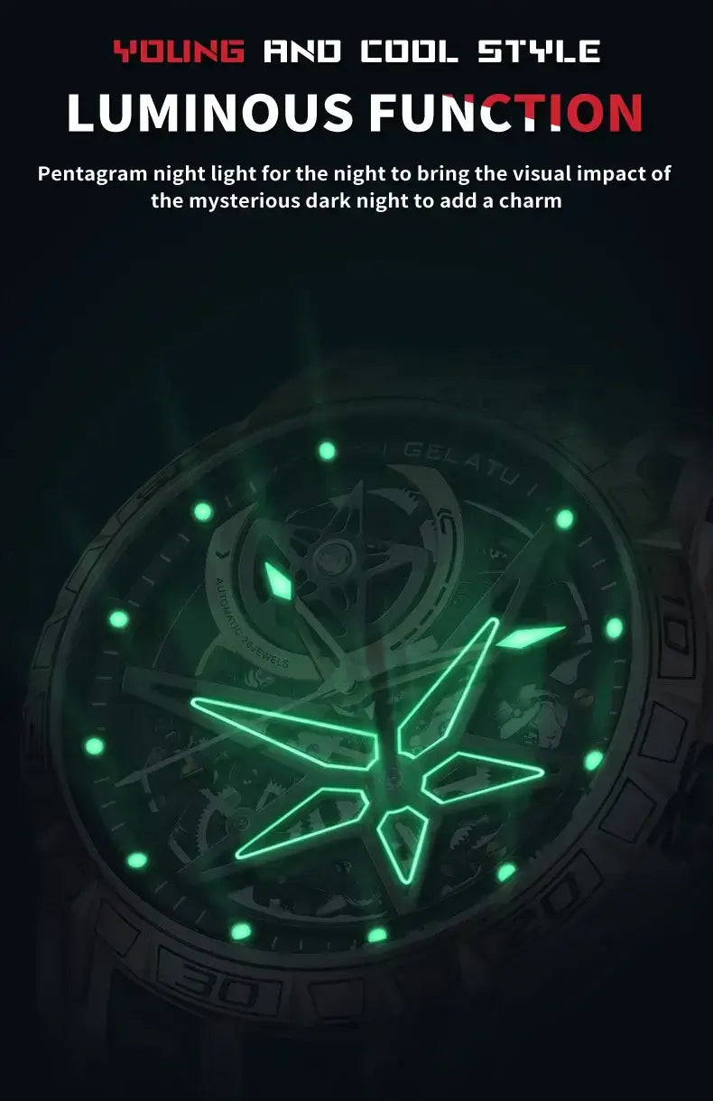 GELATU Hollow Automatic Mechanical Watch for Men Genuine Leather Strap Sapphire Mirror Luxury Men's Wristwatch Fashion Man Watch