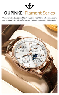 OUPINKE 3189 Men's Watch Top Luxury Brand Automatic Mechanical Watch Fashion Leather Waterproof Sapphire Mirror Moon Men's Watch