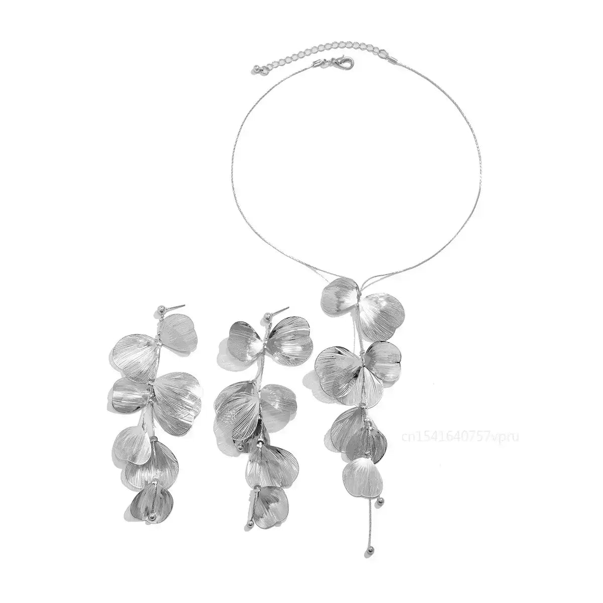Chic Leaf Charm Necklace Drop Earrings for Women Petal Long Tassel Choker Jewelry Ladies 2024 New Party Gifts