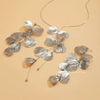 Chic Leaf Charm Necklace Drop Earrings for Women Petal Long Tassel Choker Jewelry Ladies 2024 New Party Gifts