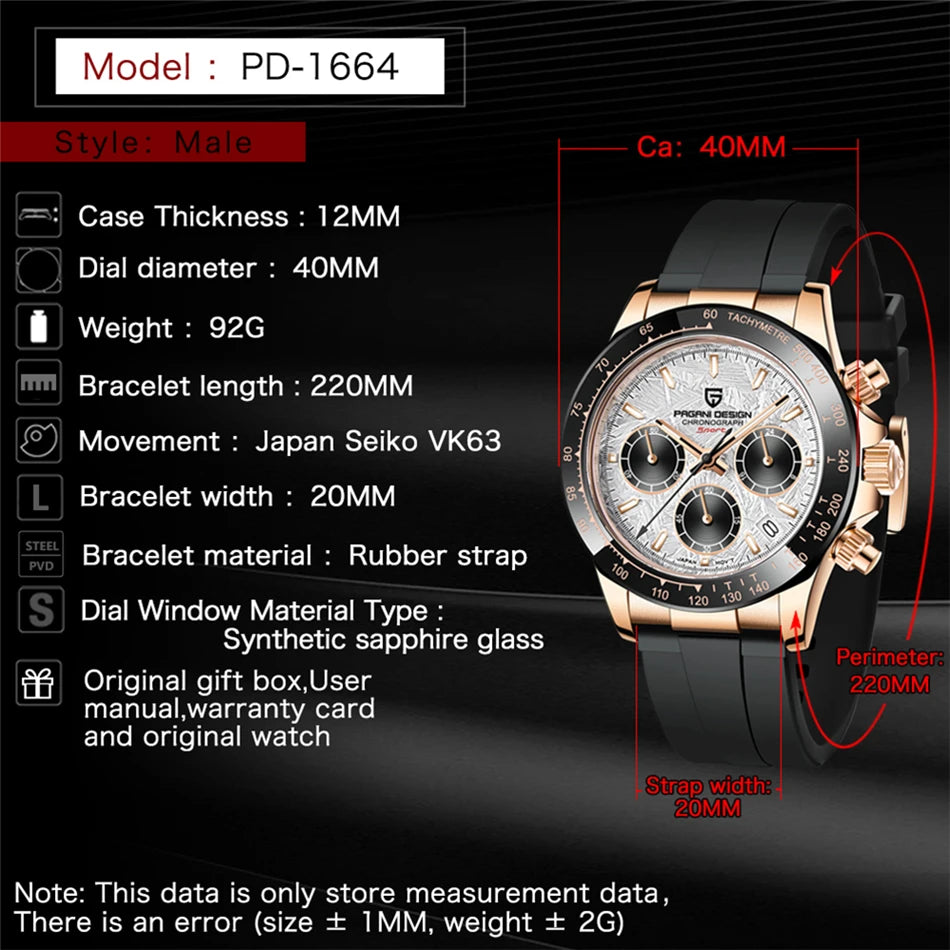 PAGANI Meteorite Dial Sapphire mirror Luminous Waterproof Man watch