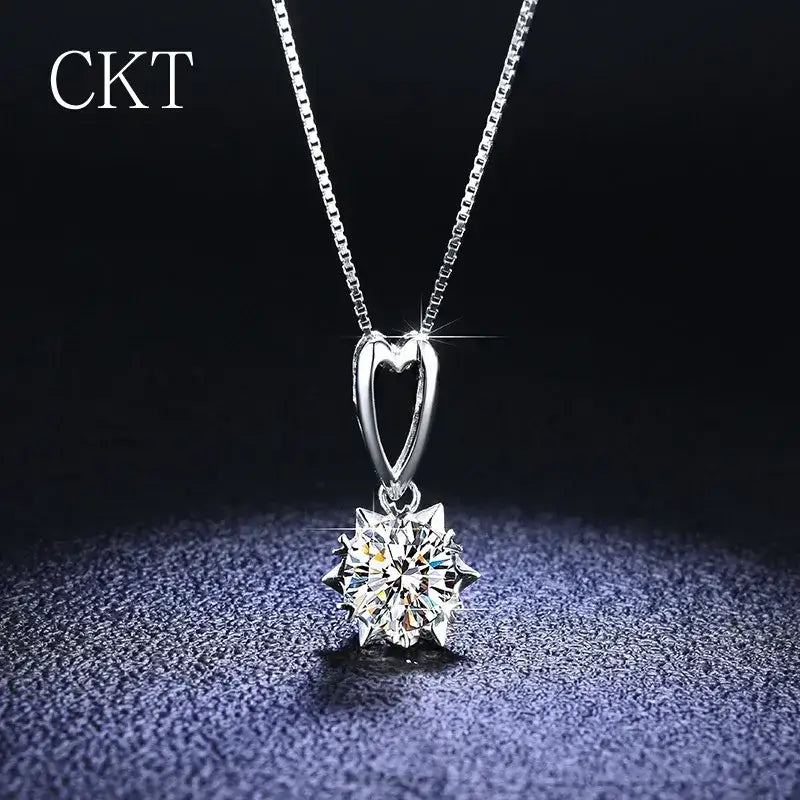 Luxury PT950 Platinum 1CT Certified Moissanite Necklace Sunflower Diamond Pendant Necklace for Women Promise Wedding Jewelry