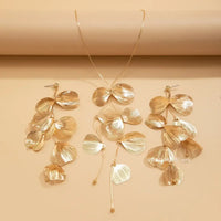Chic Leaf Charm Necklace Drop Earrings for Women Petal Long Tassel Choker Jewelry Ladies 2024 New Party Gifts