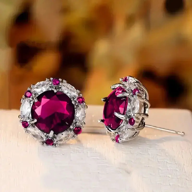 2024 White/Blue/Purple/Green/Red Cubic Zirconia Stud Earrings for Women Newly Designed Luxury Ear Accessories Wedding Jewelry