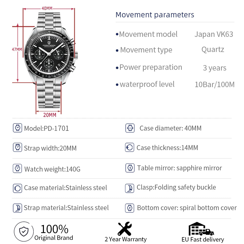 Auto Date Speed Chronograph AR Sapphire Mirror Wrist watch