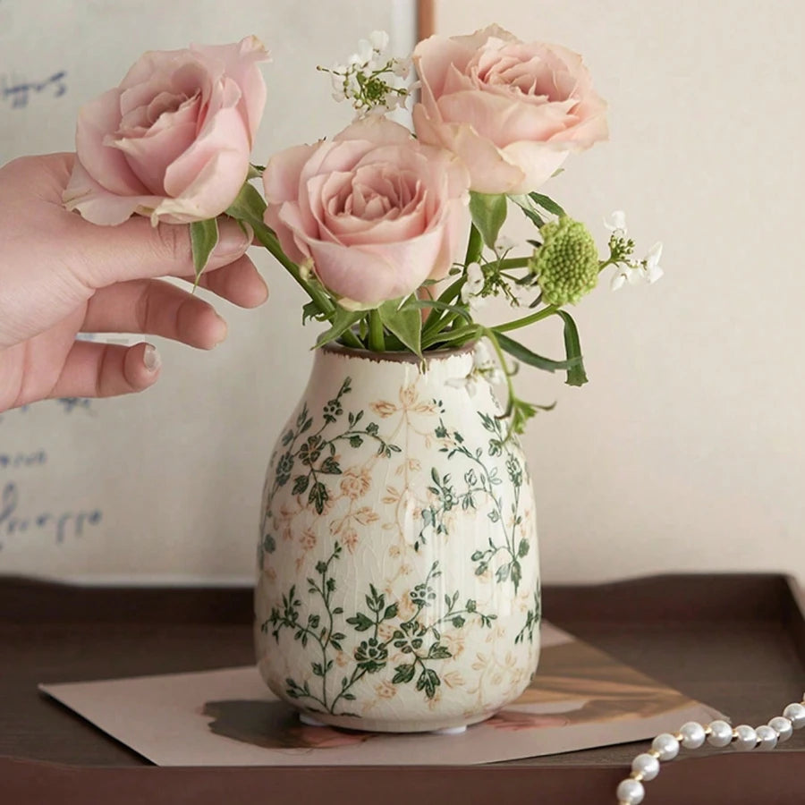 Ice Crackle Ceramic Vase Handmade Vase Bohemian Art Home Decoration Suitable Fresh/Dry Flower Display For Living Rooms Offices