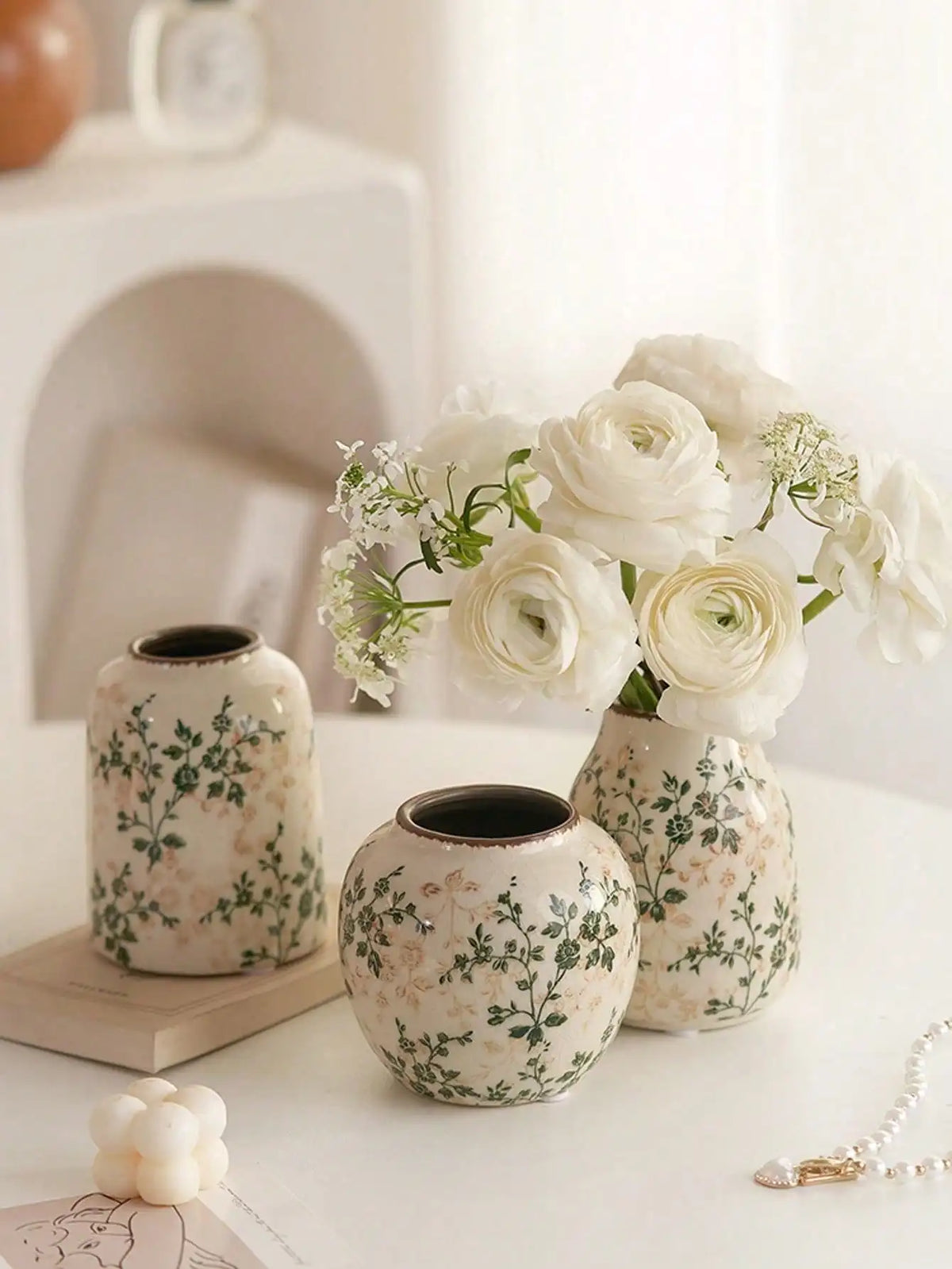 Ice Crackle Ceramic Vase Handmade Vase Bohemian Art Home Decoration Suitable Fresh/Dry Flower Display For Living Rooms Offices