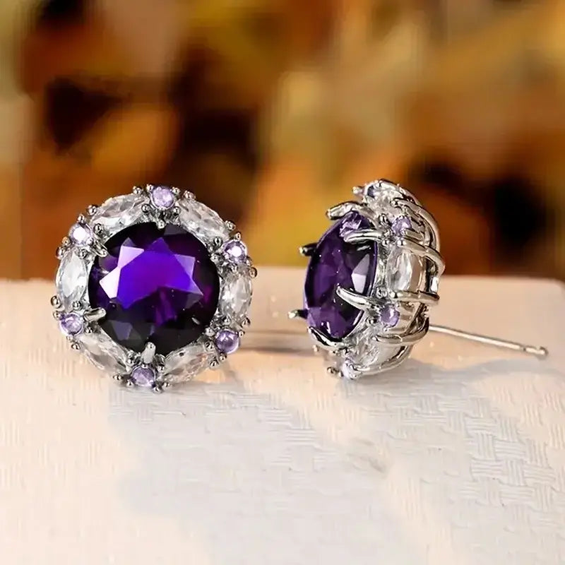 2024 White/Blue/Purple/Green/Red Cubic Zirconia Stud Earrings for Women Newly Designed Luxury Ear Accessories Wedding Jewelry