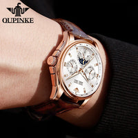 OUPINKE 3189 Men's Watch Top Luxury Brand Automatic Mechanical Watch Fashion Leather Waterproof Sapphire Mirror Moon Men's Watch