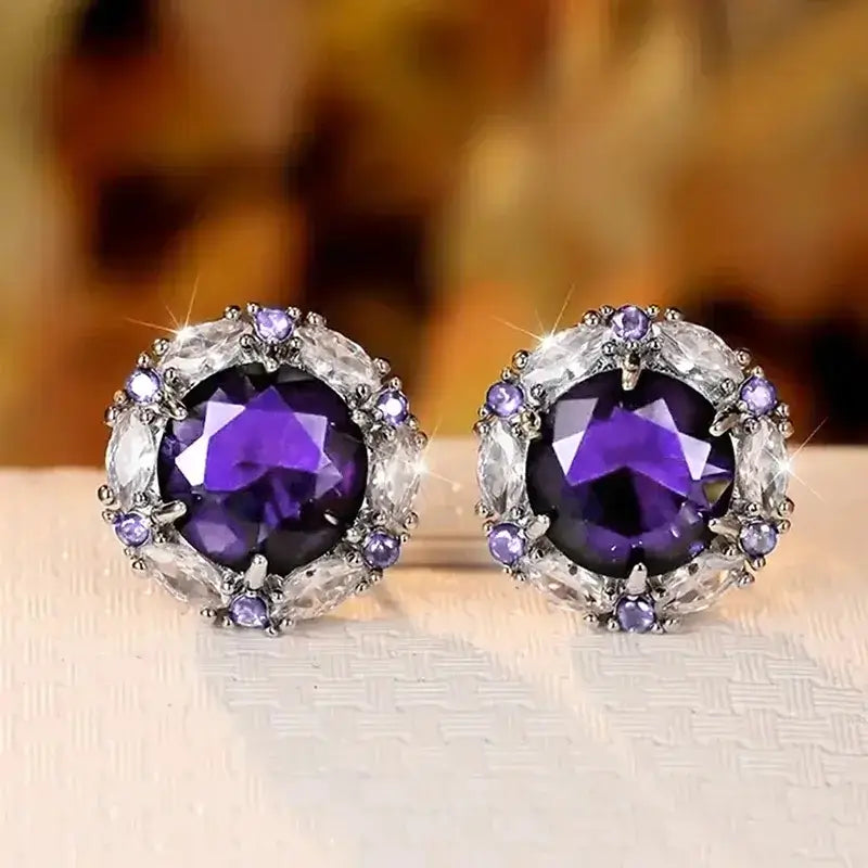 2024 White/Blue/Purple/Green/Red Cubic Zirconia Stud Earrings for Women Newly Designed Luxury Ear Accessories Wedding Jewelry