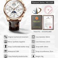 OUPINKE 3189 Men's Watch Top Luxury Brand Automatic Mechanical Watch Fashion Leather Waterproof Sapphire Mirror Moon Men's Watch