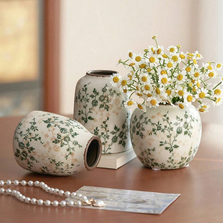 Ice Crackle Ceramic Vase Handmade Vase Bohemian Art Home Decoration Suitable Fresh/Dry Flower Display For Living Rooms Offices