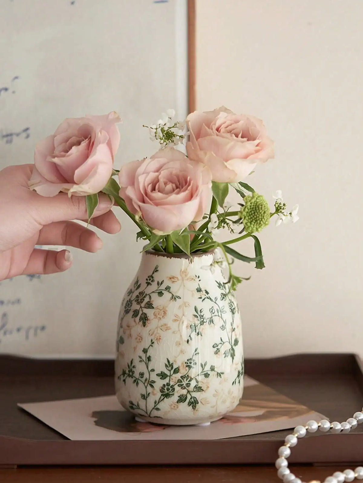 Ice Crackle Ceramic Vase Handmade Vase Bohemian Art Home Decoration Suitable Fresh/Dry Flower Display For Living Rooms Offices