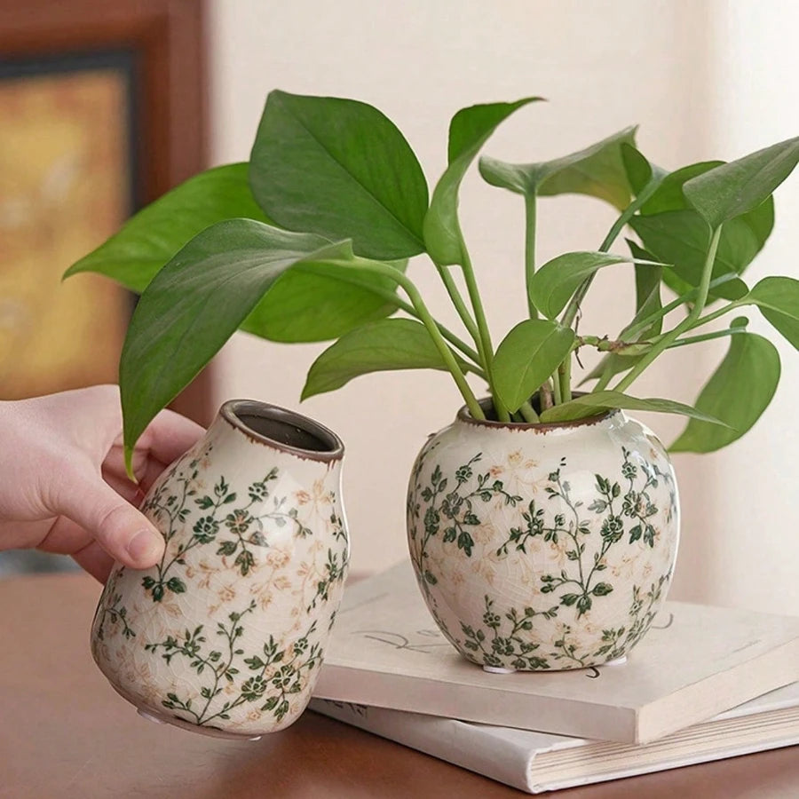 Ice Crackle Ceramic Vase Handmade Vase Bohemian Art Home Decoration Suitable Fresh/Dry Flower Display For Living Rooms Offices