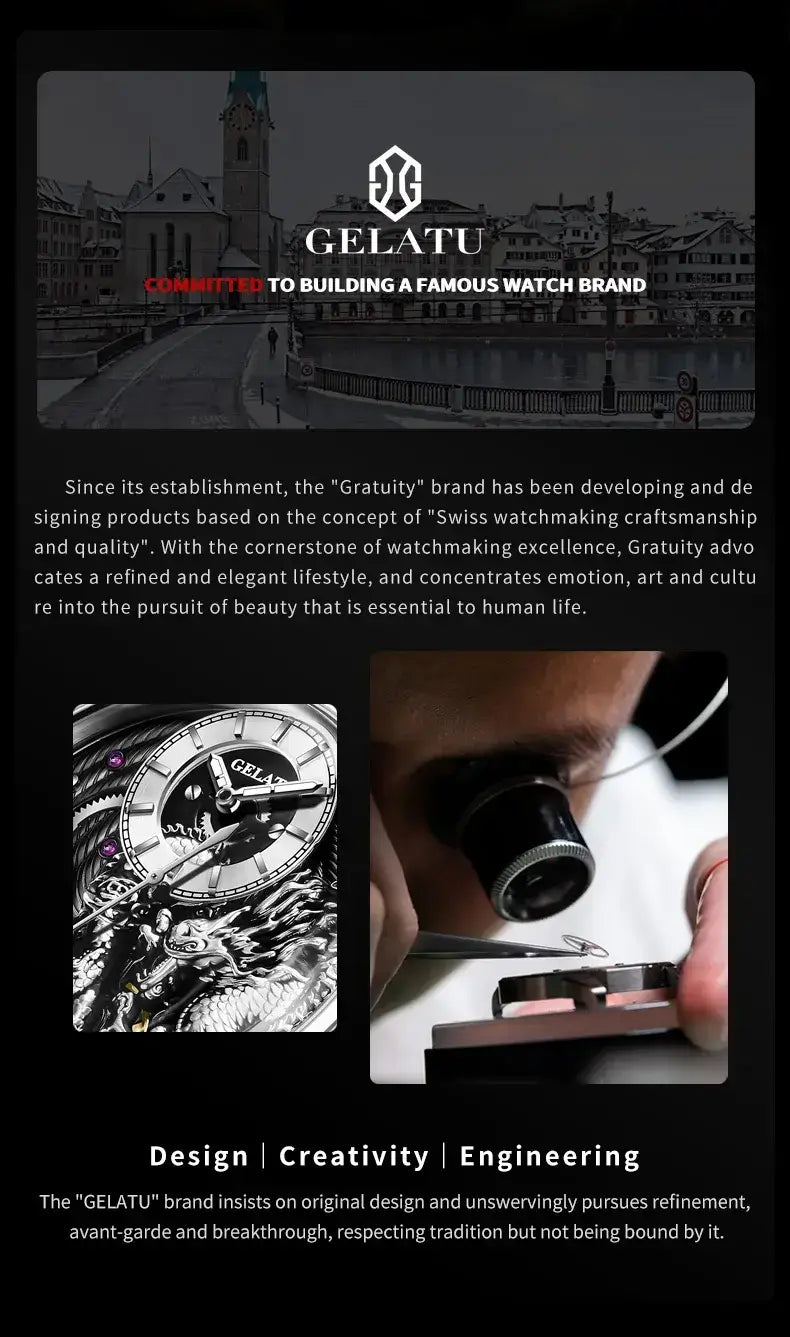 GELATU 6018 Original Mechanical Watch For Men 50M Waterproof Dragon Automatic Wristwatch Luxury Top Brand Hollow Man Watch 2024