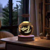 Crystal Ball Cosmic Dinosaur Indoor Night Light USB Power Warm Bedside Light Birthday Gift Night Lamp on Wooden Desk