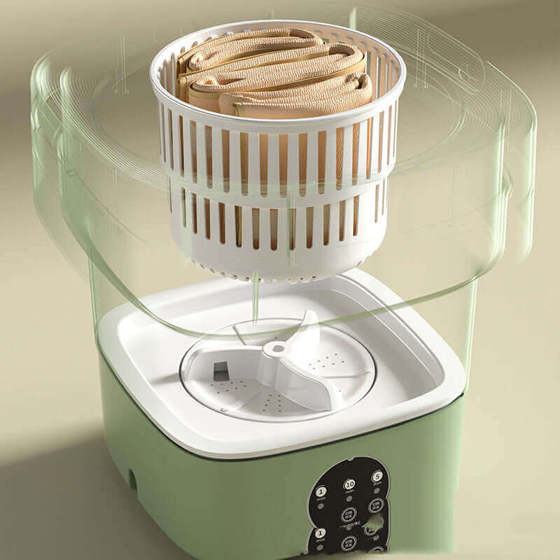 Portable folding mini washing machine with 5kg capacity and powerful decontamination, perfect for small spaces in the USA.