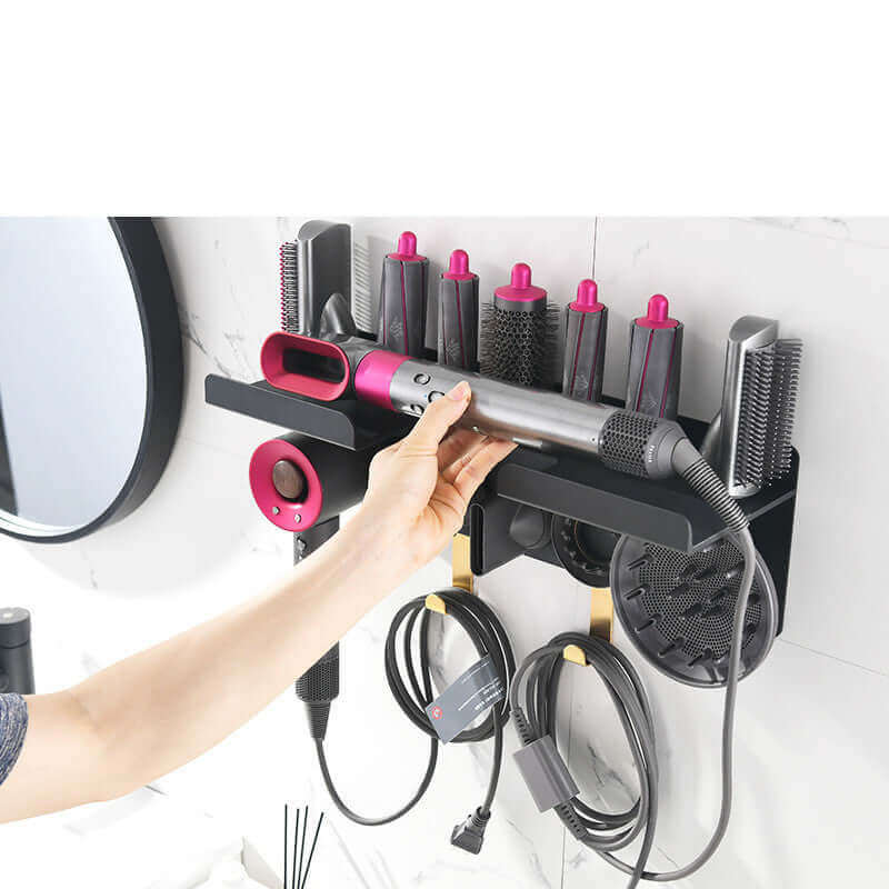 Sleek aluminum alloy hair styling tools organizer with two tiers and bottom shelf