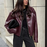Solid Lapel Zipper Jacket