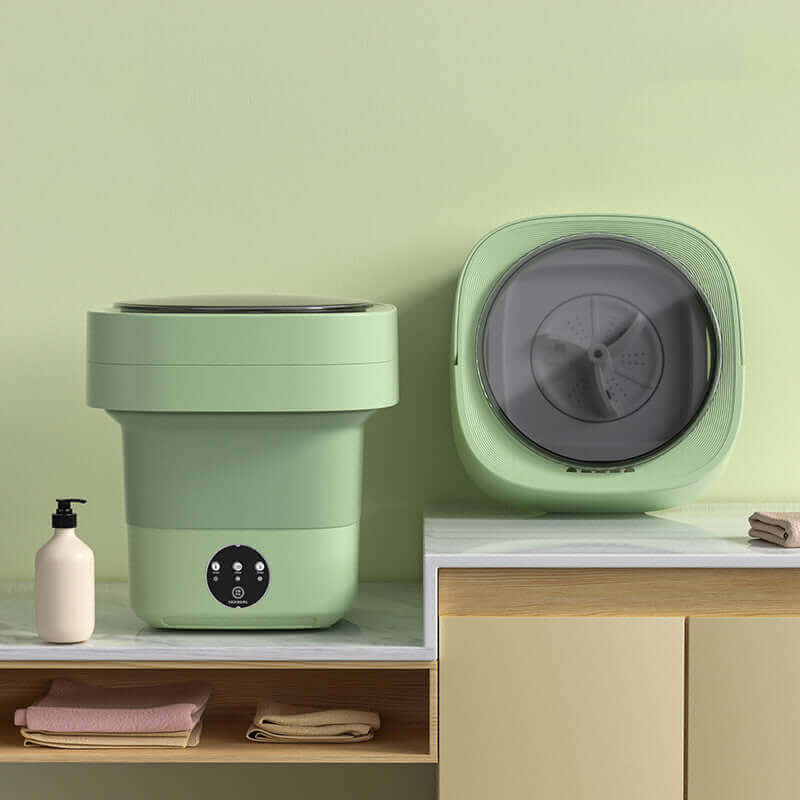 Portable folding mini washing machine with 5kg capacity and powerful decontamination, perfect for small spaces in the USA.