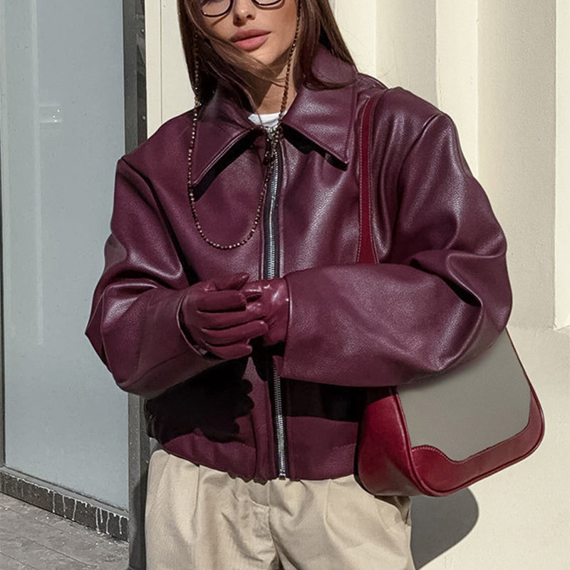 Solid Lapel Zipper Jacket