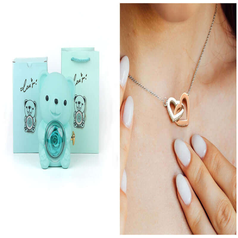 Everlasting Love: Eternal Rose Bear with Rotating Jewelry Box
