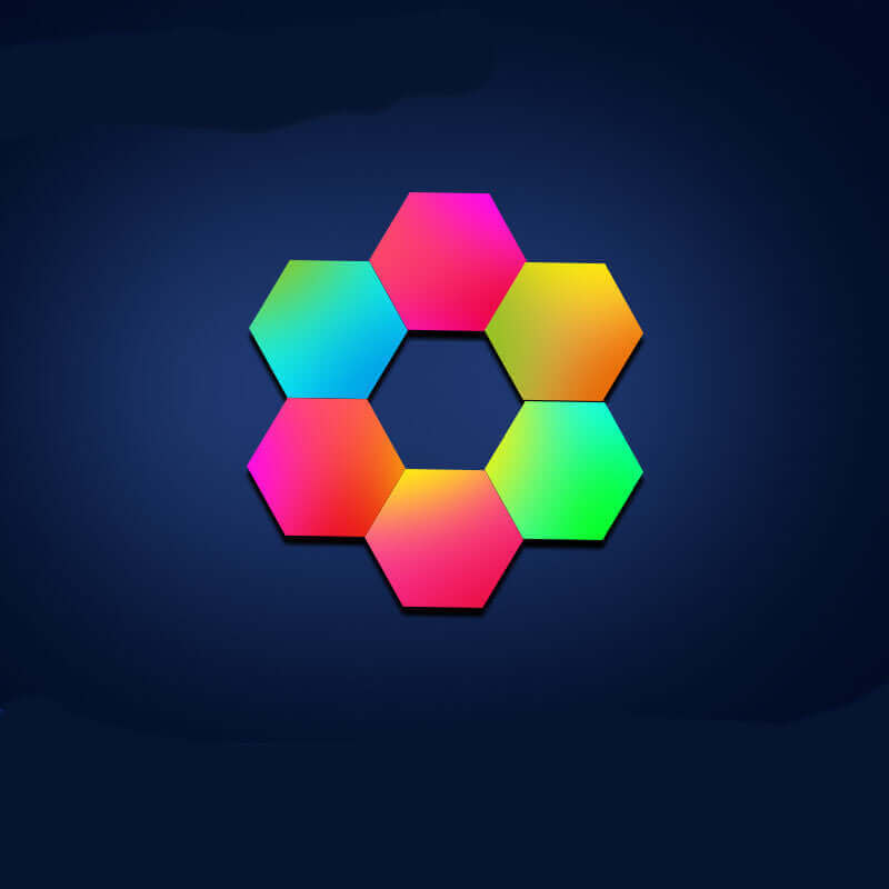 Colorful color-changing gaming atmosphere smart quantum light induction honeycomb bedroom wall lamp in a dark blue background