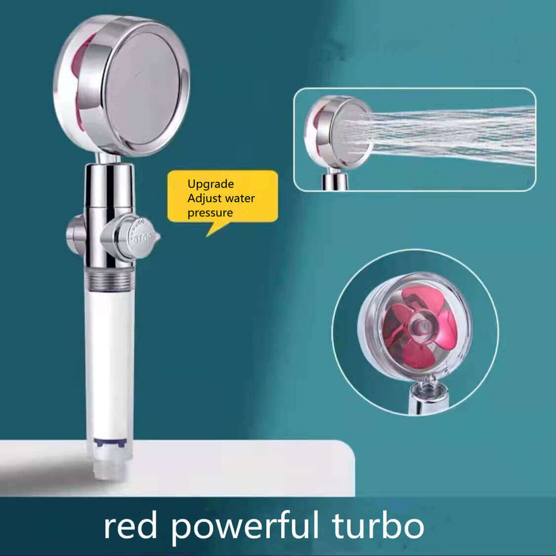 Water Saving Shower Head with 360-Degree Rotation - Pressurized, Built-in Turbofan, Detachable