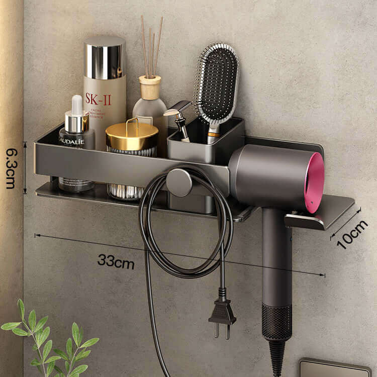 Sleek and functional hair dryer rack with storage rack and storage tube