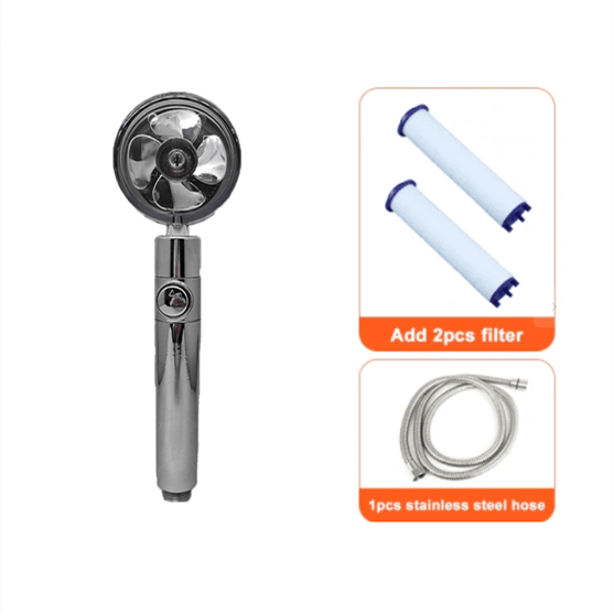 Water Saving Shower Head with 360-Degree Rotation - Pressurized, Built-in Turbofan, Detachable